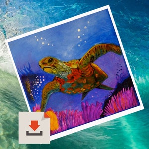 Sea Turtle Art Print: Colorful Ocean Wall Art (Digital Download)