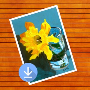 Instant download printable art house, Daffodil painting, Colorful print, Digital prints, Watercolor art print
