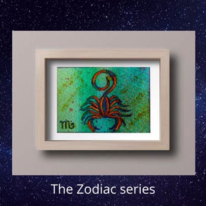 Scorpion ACEO,  peinture acrylique originale, peinture miniature, Scorpion carte d'artiste, Signe du zodiaque