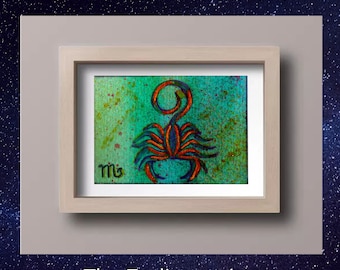 Scorpio ACEO original acrylic miniature painting Scorpio artist card Zodiac sign Colorful ACEO Zodiac sign art Scorpio art card