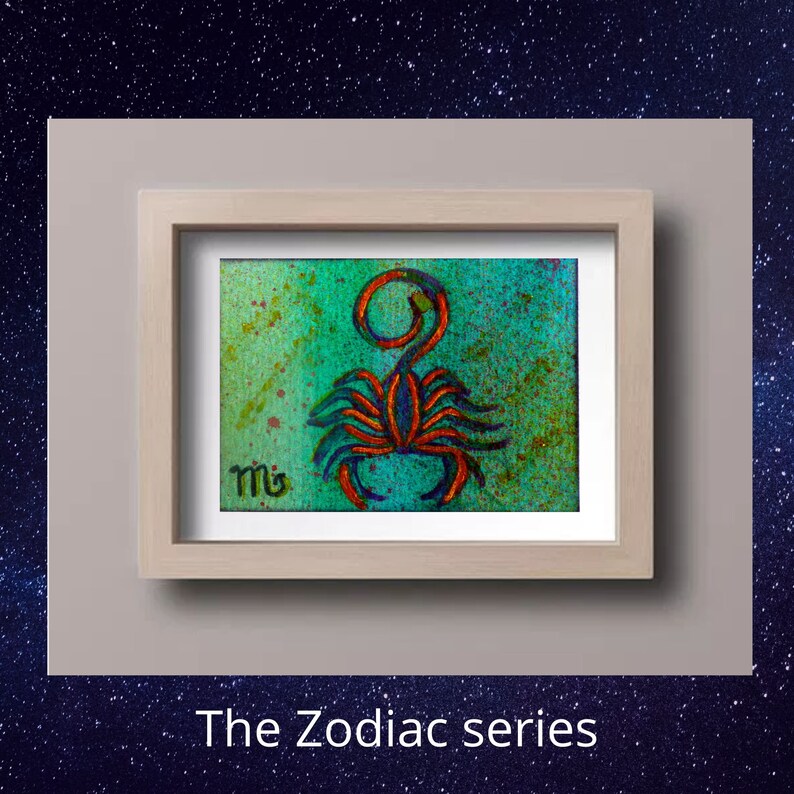 Scorpio ACEO original acrylic miniature painting Scorpio artist card Zodiac sign Colorful ACEO Zodiac sign art Scorpio art card