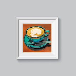 Cappuccino art print, Digital downloadable print, Printable wall art, Colorful print, Instant download, Coffee cup painting illustration image 3