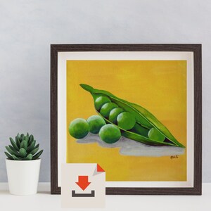 Digital download, Peas in a pod print, Colorful print, Vegetable art decor, Green art food, Art prints downloadable