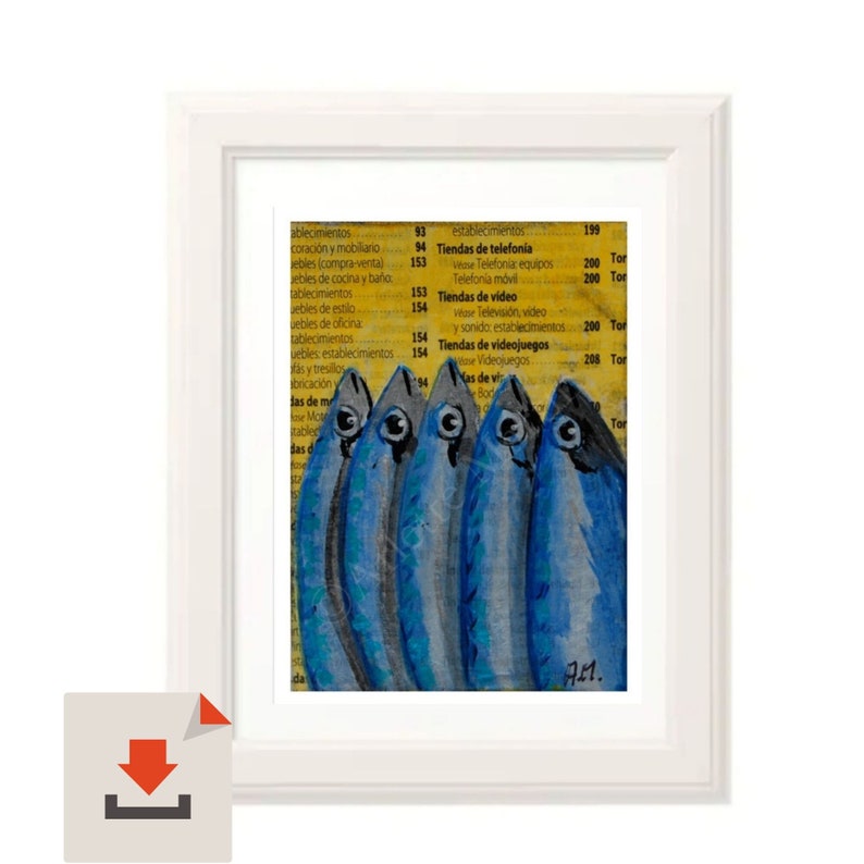 Printable fish wall decor, Instant Download Art, Fish kitchen decor, Sardine print art, Fishes print posters, image 2