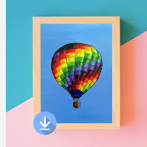 Hot air balloon, Instant download printable art house, Art print decor, Hot air balloon nursery wall art, 4 files