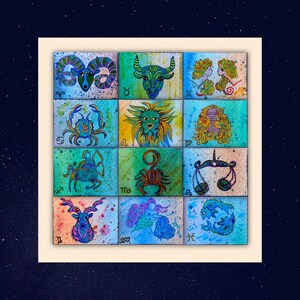 Capricorn ACEO original acrylic miniature painting Capricorn artist card Zodiac sign Colorful ACEO Zodiac sign art Capricorn art card 画像 5