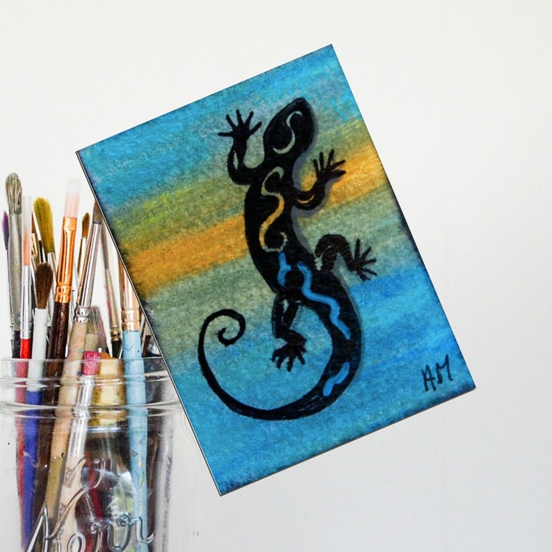 Original ACEO Affordable art Lizard art Original painting Etsy