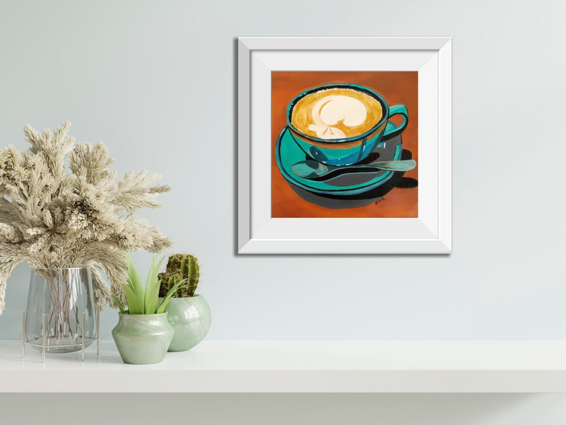 Cappuccino art print, Digital downloadable print, Printable wall art, Colorful print, Instant download, Coffee cup painting illustration image 4