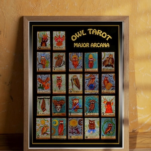 Poster Tarot 22 arcanos mayores, Cartas Tarot,  Tarot de búhos, Descargar Imagen,