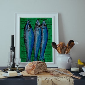 Printable fish wall decor, Instant Download, Art Wall art, Print Kitchen wall art, Sardine Art printable, Fish art print