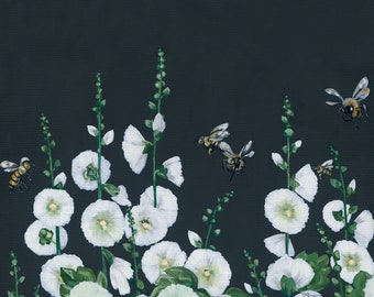 Hollyhocks & Honeybees Printed Canvas