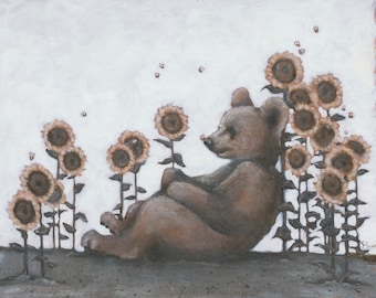 Bear in Sunflowers  Paper Print