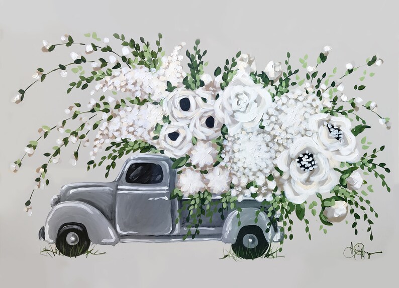Flower Pickup Truck Print on Canvas Etsy