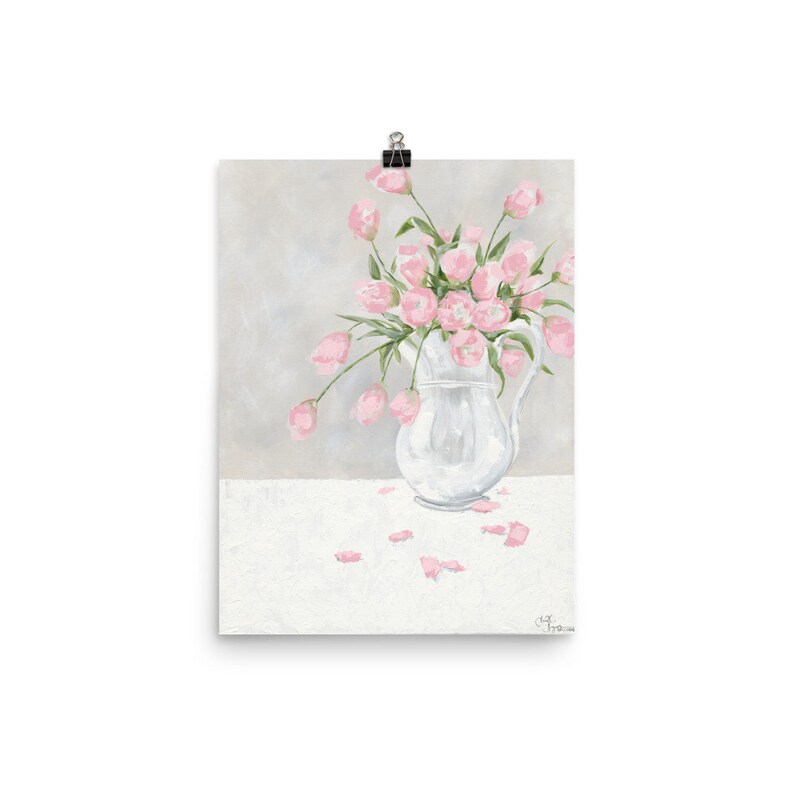 Pink Tulips in Ironstone Paper Print Etsy