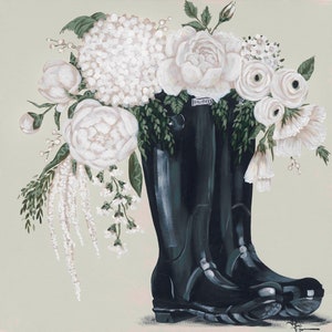 Flowers in Black Boots Printed Canvas