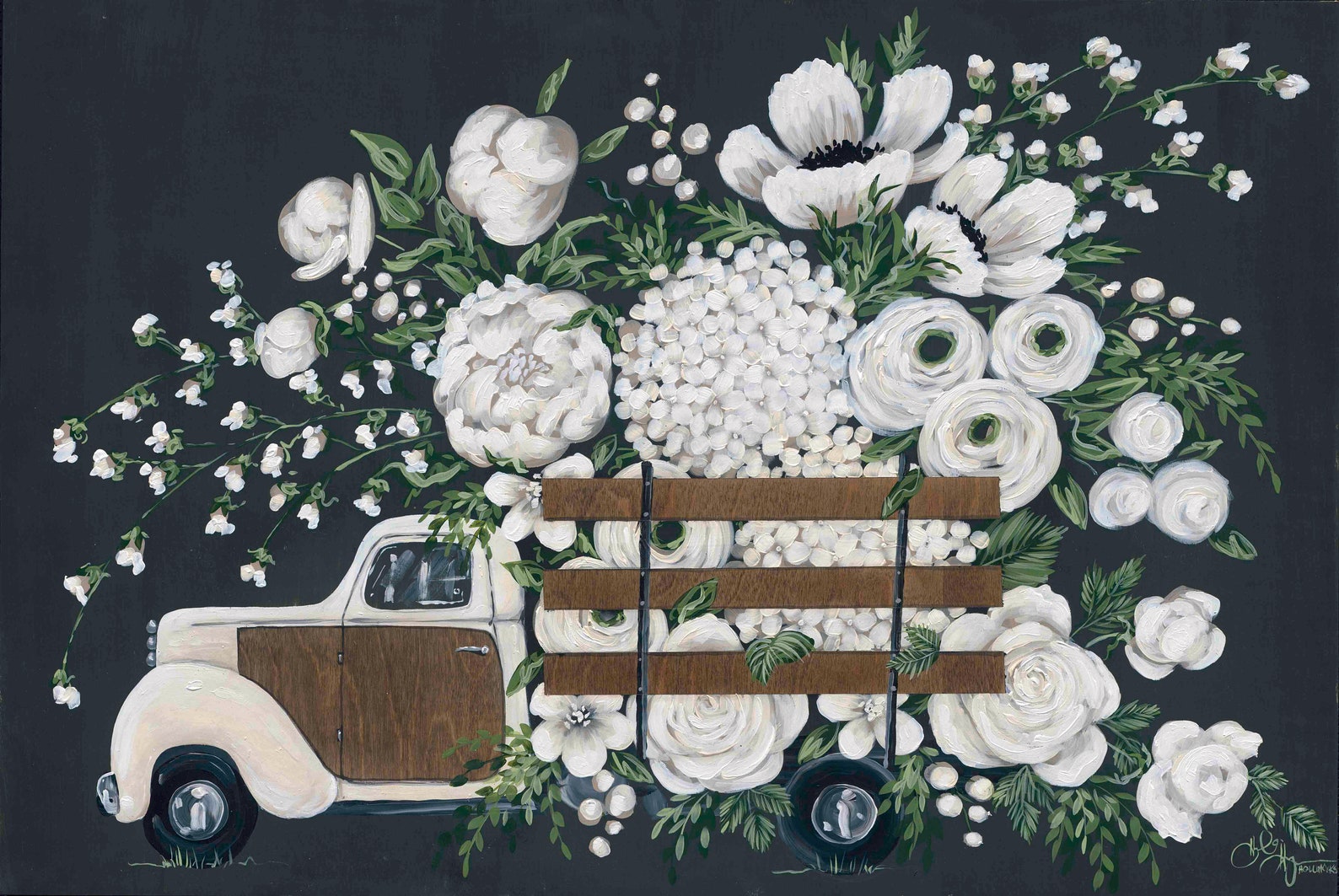 Wood Flower Pickup Truck Printed Canvas Etsy