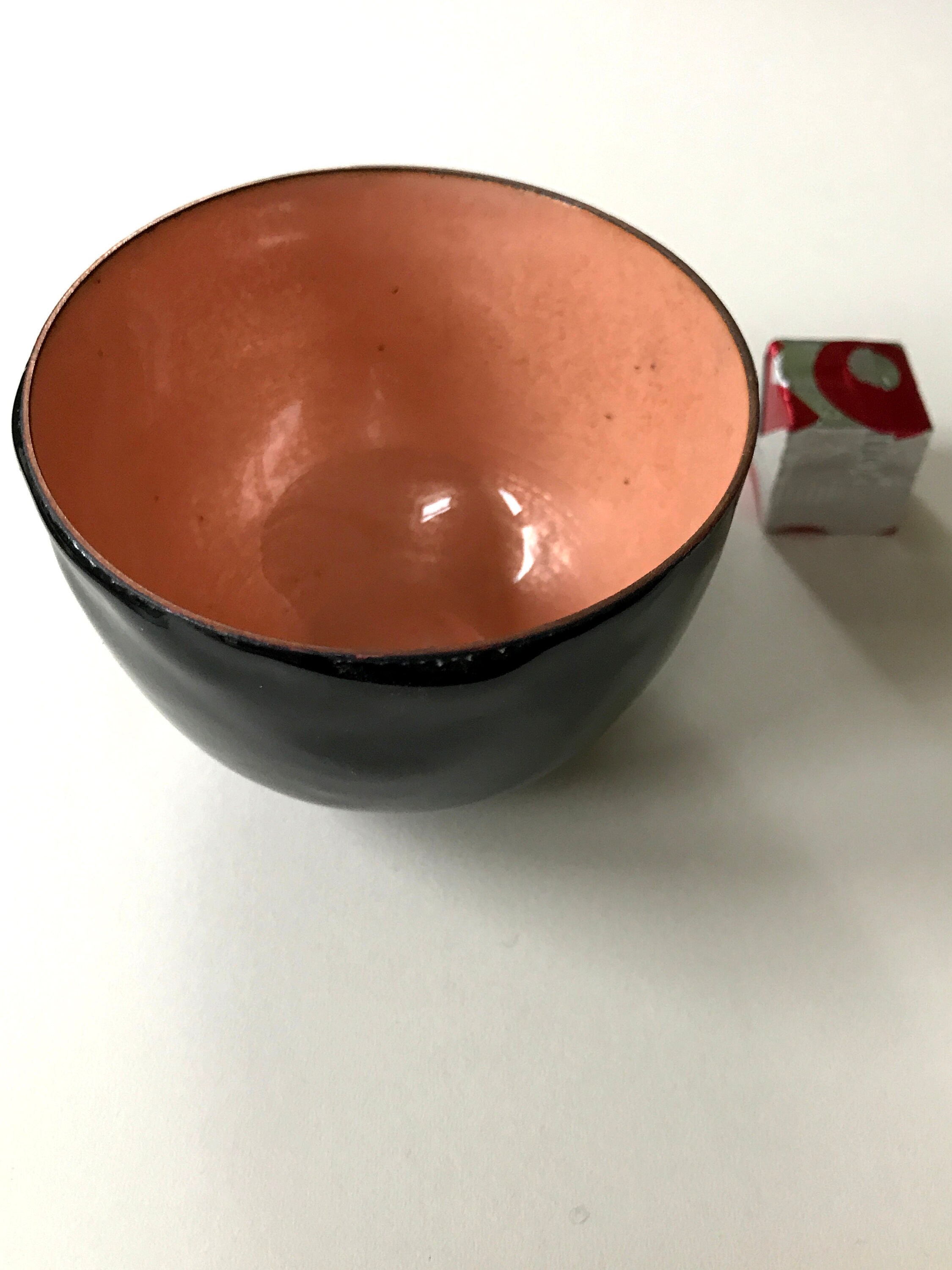 Large cup shaped enamelled bowl Etsy