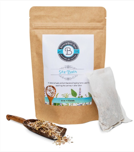 Postpartum Care Package and Bath Salts -  Sitz Bath Postpartum Tea - Pregnancy Skin Care - After Labor Care - Four Sachets