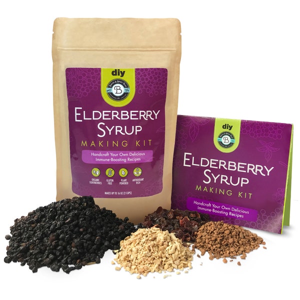 Organic Elderberry Syrup Kit - Makes 12oz | Support Your Immune System  Dried Elderberries, Cinnamon, Rosehips, & Ginger - For Adults + Kids