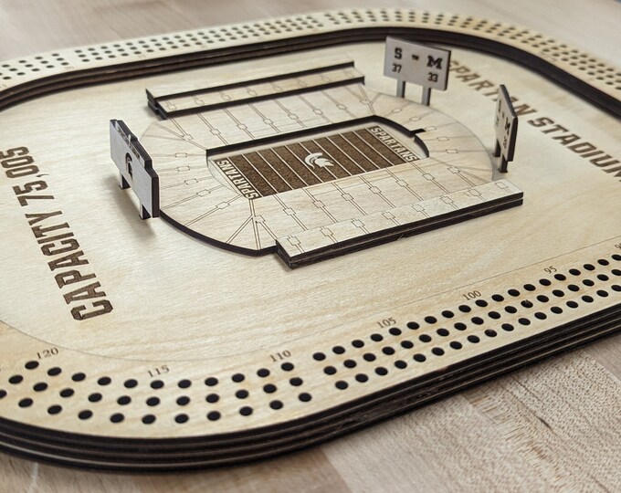 3D Laser Cut Cribbage Board Spartan Stadium Michigan State University 3D Laser Cut Cribbage Board Spartan Stadium Michigan State University