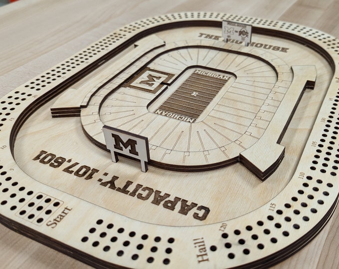 3D Laser Cut Cribbage Board University of Michigan Stadium the Big 3D Laser Cut Cribbage Board University of Michigan Stadium the Big