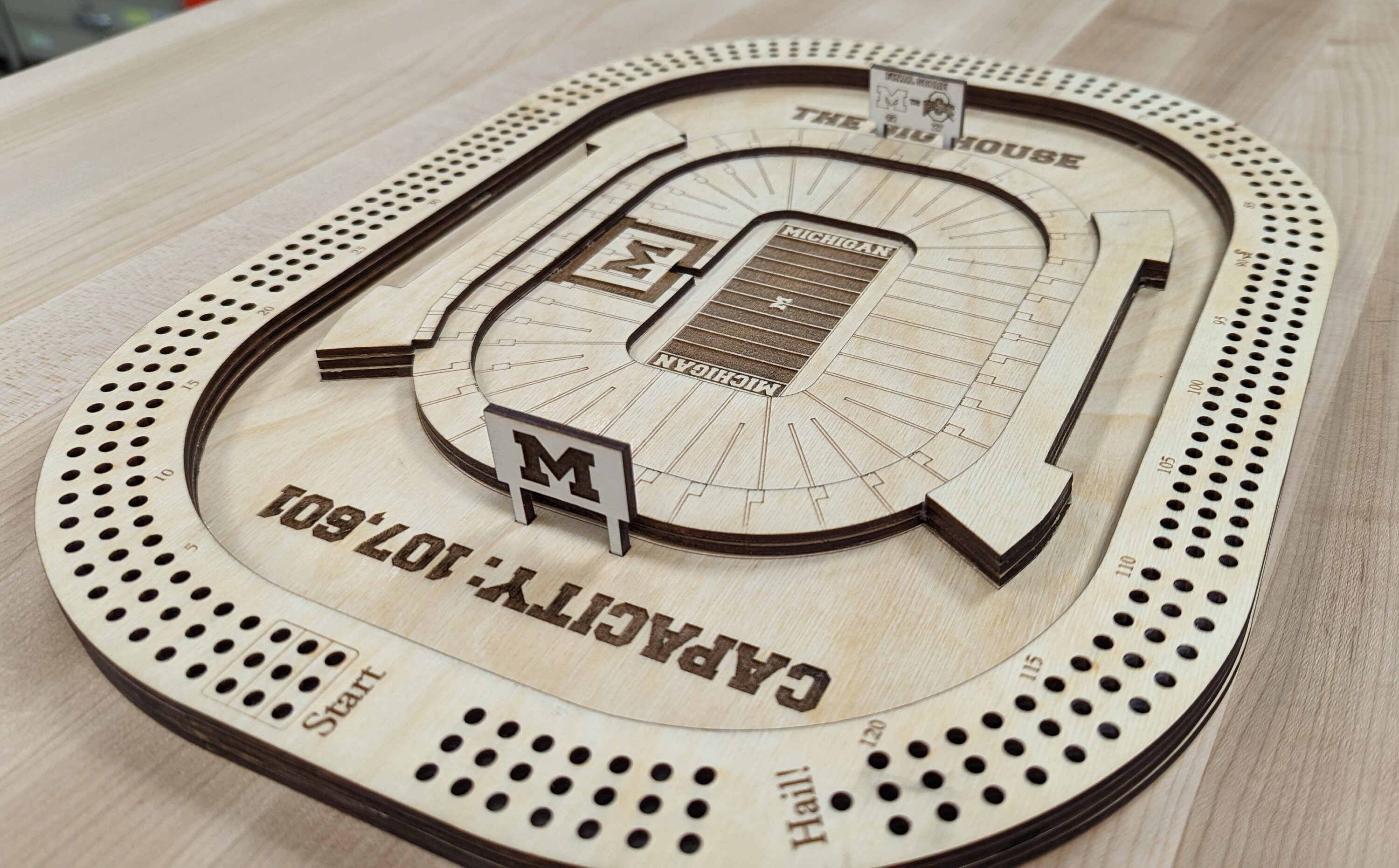3D Laser Cut Cribbage Board University of Michigan Stadium the Big 3D Laser Cut Cribbage Board University of Michigan Stadium the Big