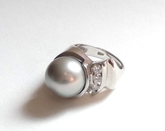 1980 PEARL DIAMOND RING Wit Goud 18KT