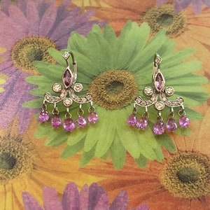 18KT PINK SAPPHIRE DIAMOND Earrings Briolette and Marquise Pink Sapphires Dangle image 1