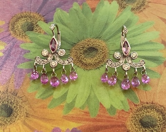 18KT PINK SAPPHIRE DIAMOND Earrings Briolette and Marquise Pink Sapphires Dangle