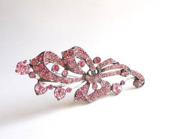 Vintage Faceted Brooch Pink Rhinestones 1950s  Metal