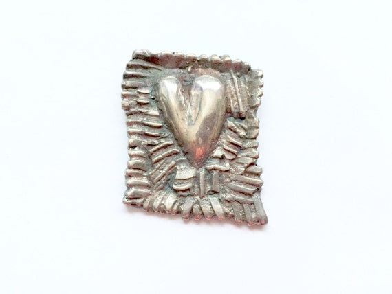 Stylized Sterling Silver Heart Brooch/Pin  Abstra… - image 1
