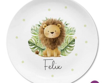 Kinderteller mit Namen, Kindergeschir personalisiert, Löwe, Affe, Giraffe, Taufgeschenk, Geschenk Taufe Geburt, Geburtstag, Dschungel Tiere