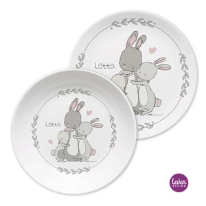 Children's plate personalized with name, children's gift, baptism gift, birth gift, baptism, children's tableware BPA free, first birthday bunny