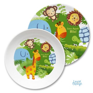 Children's plate personalized with name, christening gift, birth, first birthday, children's tableware set, children's gift, jungle, Levar design image 3