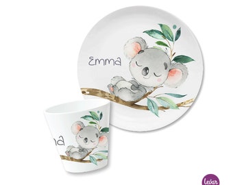 Kinderteller mit Name, Kindergeschirr, BPA frei, personalisiert, Taufgeschenk, Geschenk Geburt, Taufe, Melaminteller,Erster Geburtstag,Koala