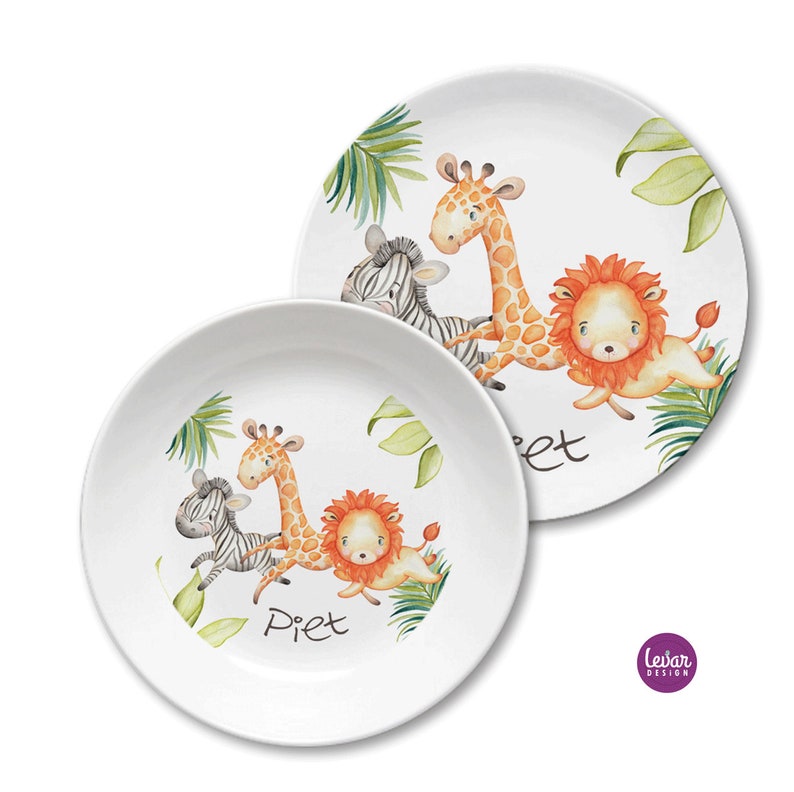 Children's plate personalized with name, children's gift, baptism, birth, gifts, first birthday, children's tableware set melamine, giraffe Zebra,Giraffe,Löwe