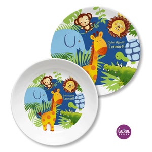 Children's plate personalized with name, christening gift, birth, first birthday, children's tableware set, children's gift, jungle, Levar design image 5