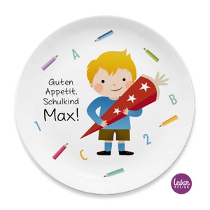 Children's plate BPA free, personalized with name, school enrollment gift, back to school, girl, boy, children's tableware melamine, school child Junge türkis