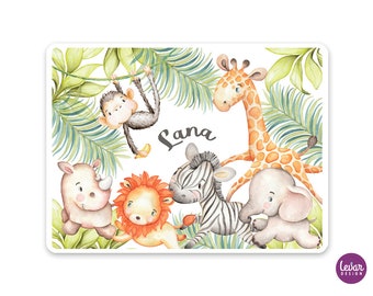 Placemat Placemat Jungle Personalized Wipe Clean Jungle Animals Jungle Giraffe Monkey Elephant Lion