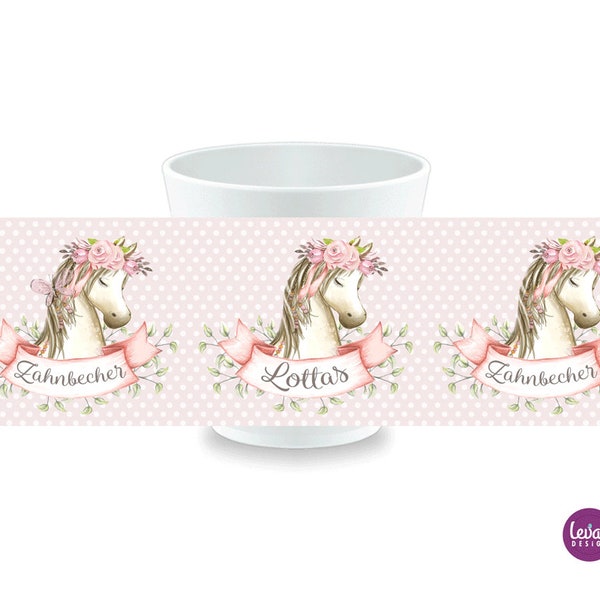 Toothbrush cup BPA free | Horse |  with name personalized for girls, children's tableware first birthday