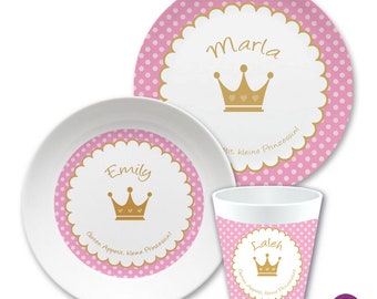 Children's plate personalized with name, christening gift, birth, baptism, first birthday, melamine children's crockery set, children's gift crown