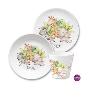 Children's plate personalized with name, children's gift, baptism, birth, gifts, first birthday, children's tableware set melamine, giraffe image 1