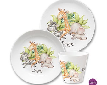 Children's plate personalized with name, children's gift, baptism, birth, gifts, first birthday, children's tableware set melamine, giraffe