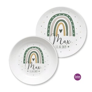 Children's plate rainbow, children's tableware, birth plate personalized with name, baptism plate, baptism gift, birth gift, baptism, melamine grün