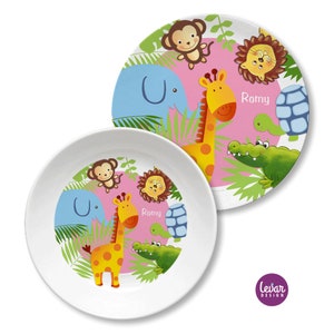 Children's plate personalized with name, christening gift, birth, first birthday, children's tableware set, children's gift, jungle, Levar design image 7