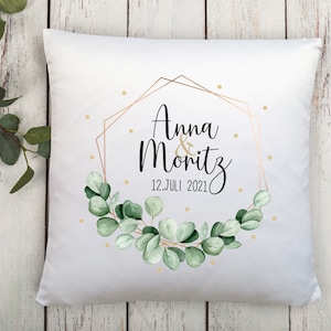 Soft pillow personalized with name, pillow with filling, eucalyptus, christening gift, wedding gift, wedding gift, newlyweds image 1