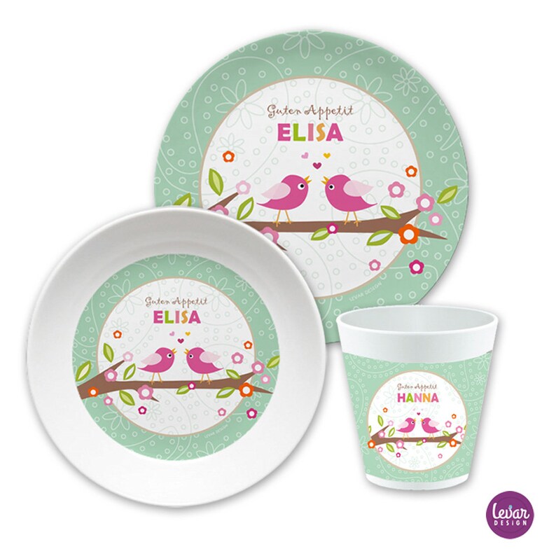 Children's plate with name, children's tableware set melamine, personalized children's gift, baptism gift, birth gift, first birthday, bird image 6