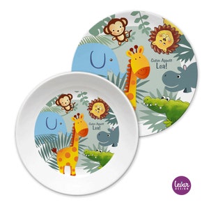 Children's plate personalized with name, christening gift, birth, first birthday, children's tableware set, children's gift, jungle, Levar design image 2