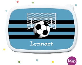 Brotdose Lunchbox mit Namen personalisierbar, Geschenk Kind Einschulung Schulanfang Kindergarten Sport Fußball Junge Mädchen