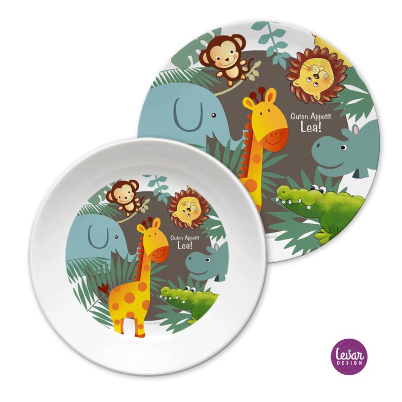 Children's plate personalized with name, christening gift, birth, first birthday, children's tableware set, children's gift, jungle, Levar design image 4